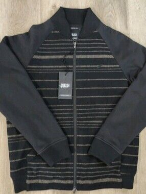 NWT Publish Mens Black And Beige Cotton Wool Blend Bomber Jacket Size L